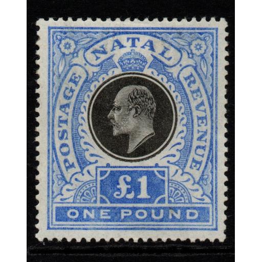 NATAL SG142 1902 £1 BLACK & BRIGHT BLUE MNH