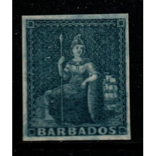 BARBADOS SG4 1852 (1d) DEEP BLUE 4 MARG MTD MINT