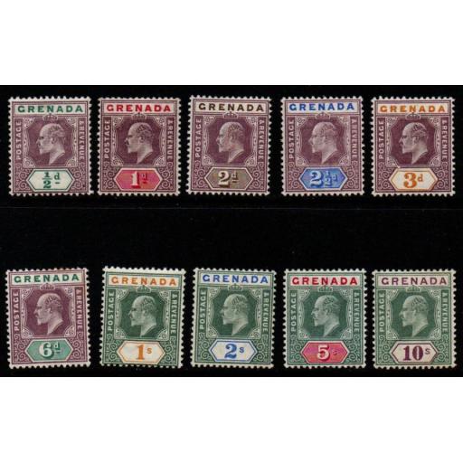 GRENADA SG57/66 1902 WMK CROWN CA DEFINITIVE SET MTD MINT