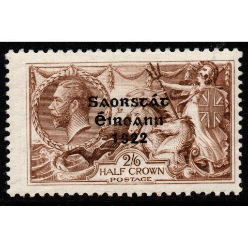IRELAND SG64a 1922 2/6 PALE BROWN WITH MAJOR RE-ENTRY MTD MINT