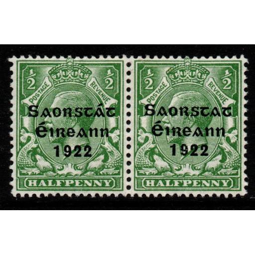 IRELAND SG52a 1922 THOM ½d GREEN WITH NO ACCENT IN "SAORSTAT" MTD MINT