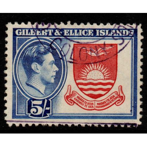 GILBERT & ELLICE IS. SG54 1939 5/= DEEP ROSE-RED & ROYAL BLUE FINE USED