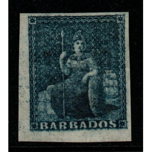 BARBADOS SG4 1852 (1d) DEEP BLUE 4 MARG MTD MINT