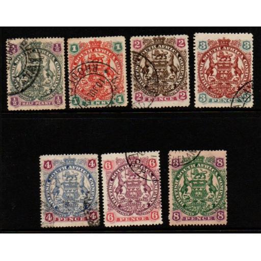 RHODESIA SG66/72 1897 DEFINITIVE SET TO 8d FINE USED