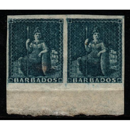 BARBADOS SG4 1852 1d DEEP BLUE PAIR MTD MINT