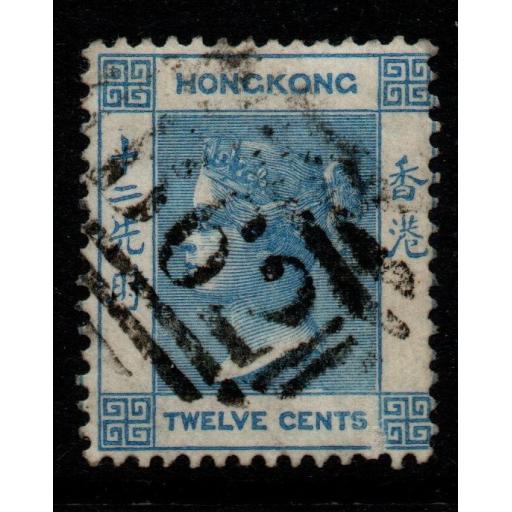 HONG KONG SG3 1862 12c PALE GREENISH BLUE USED