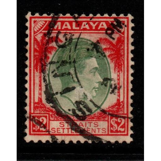 MALAYA STRAITS SETTLEMENTS SG291 1938 $2 GREEN & SCARLET USED